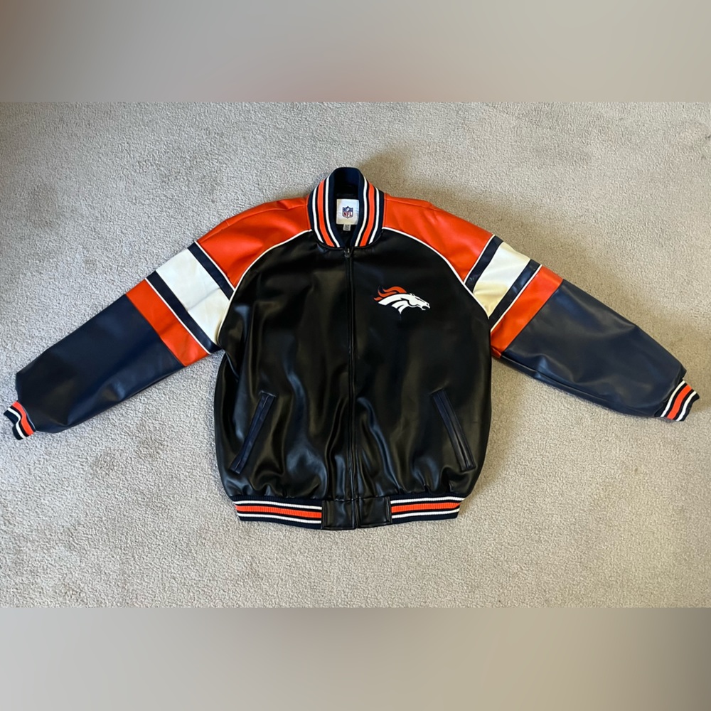 Faux Leather G3 Apparel Denver Bronco Jacket. Size XL.